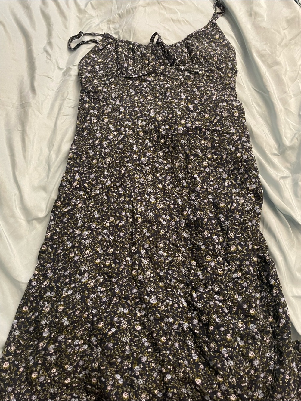No Boundaries Black Floral Midi Dress with Lilac Accents